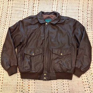 Hill & Archer Vintage Brown Leather Bomber Jacket Size 40
